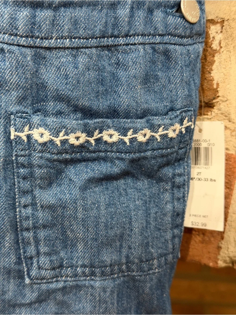 Old Navy Cream Top with Blue Denim Ruffle Overalls Set